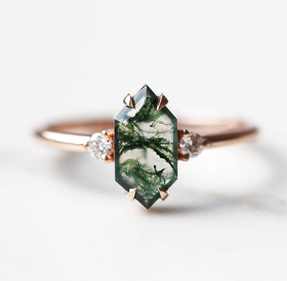 Moss Agate Ring véritable vert, belles femmes de pierre gemme sonnent