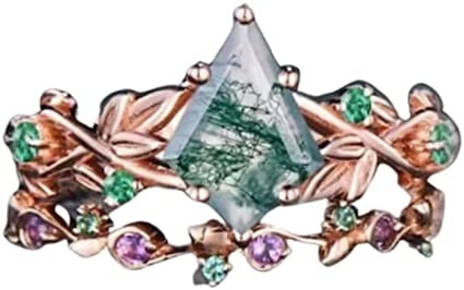 Feuille inspirée naturelle solide Moss Agate Jewelry Cluster Emerald de Rose Gold 1.25ct aquatique