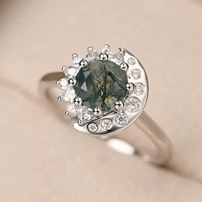 LUO S925 Sterling Silver Sun And Moon Ring Round Shaped 7MM pour des femmes