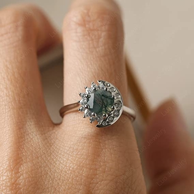 LUO S925 Sterling Silver Sun And Moon Ring Round Shaped 7MM pour des femmes