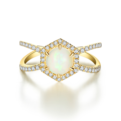 Anneau bleu naturel de Moonstone d'hexagone de bijoux de 925 Sterling Silver Halo CZ