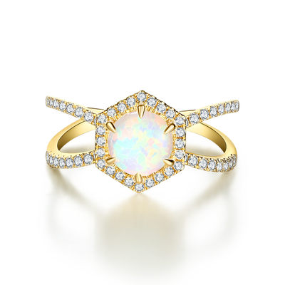 Anneau bleu naturel de Moonstone d'hexagone de bijoux de 925 Sterling Silver Halo CZ