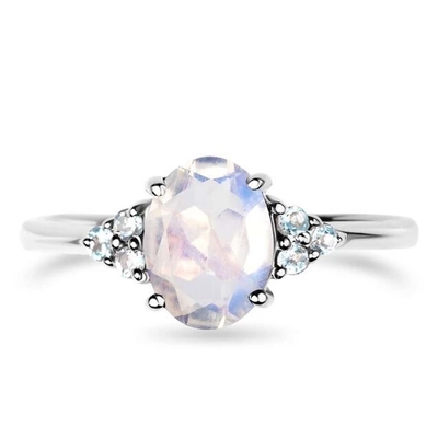 Bague de fiançailles coupée ovale de Moonstone de cru de 925 Sterling Silver Rainbow Moonstone Jewelry pour des femmes