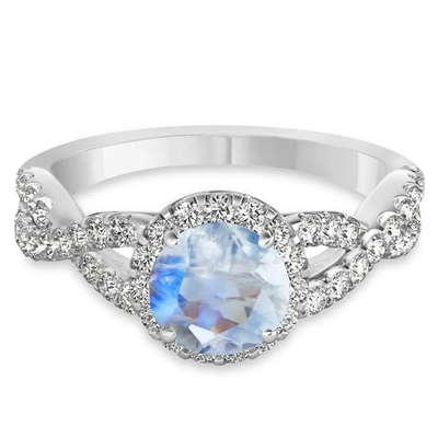 Les bijoux CZ de Sterling Silver Round Cut Moonstone ont tordu l'engagement Ring Birthday Moonstone Gemstone Jewelry