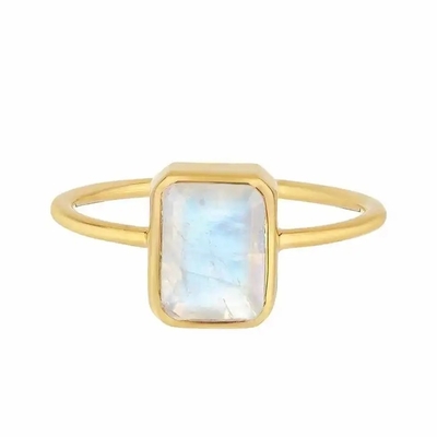 925 bijoux d'usine de conception plaqués par or solide unique de Sterling Silver 18K Ring Large Moonstone Ring Fine