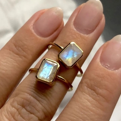 925 bijoux d'usine de conception plaqués par or solide unique de Sterling Silver 18K Ring Large Moonstone Ring Fine