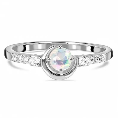 Pierre de la lune 925 argentée sterling et bague de fiançailles savoureuses véritables uniques argentées de promesse de diamant