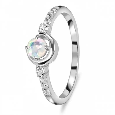Pierre de la lune 925 argentée sterling et bague de fiançailles savoureuses véritables uniques argentées de promesse de diamant