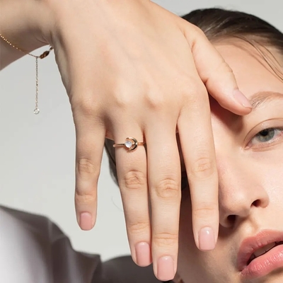 Pierre de la lune 925 argentée sterling et bague de fiançailles savoureuses véritables uniques argentées de promesse de diamant