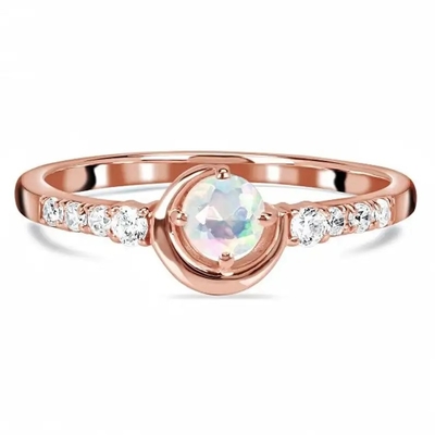Pierre de la lune 925 argentée sterling et bague de fiançailles savoureuses véritables uniques argentées de promesse de diamant