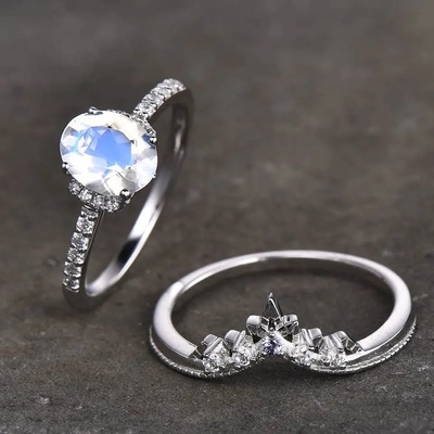 Femmes naturelles 925 Sterling Silver Jewelry Ring de Moonstone d'arc-en-ciel de mode chaude de charme
