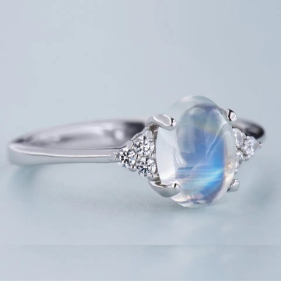 Anneau naturel bleu de 925 Sterling Silver Rainbow Jewelry Moonstone Moonstone