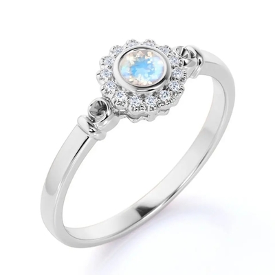 Or de 925 Sterling Silver Rose 1 halo Ring Rainbow Moonstone Ring de fleur de carat
