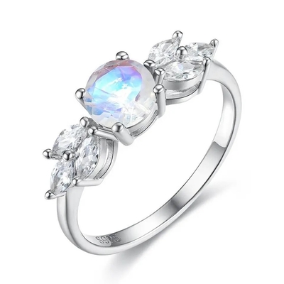 Femmes 925 Sterling Silver Natural Blue Moonstone Ring Moonstone Jewelry Design