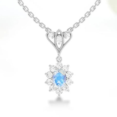 L'or de S925 Sterling Silver 14K a plaqué les bijoux de haute qualité de collier bleu de Moonstone Spheree de bijoux de forme ronde