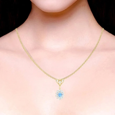 L'or de S925 Sterling Silver 14K a plaqué les bijoux de haute qualité de collier bleu de Moonstone Spheree de bijoux de forme ronde