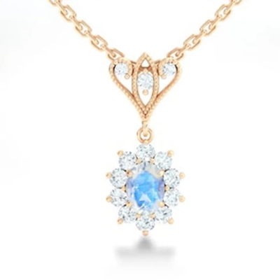 L'or de S925 Sterling Silver 14K a plaqué les bijoux de haute qualité de collier bleu de Moonstone Spheree de bijoux de forme ronde