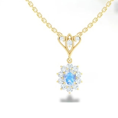 L'or de S925 Sterling Silver 14K a plaqué les bijoux de haute qualité de collier bleu de Moonstone Spheree de bijoux de forme ronde