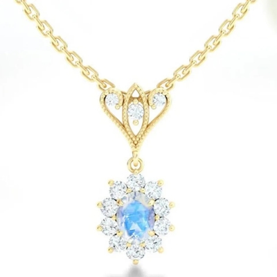 L'or de S925 Sterling Silver 14K a plaqué les bijoux de haute qualité de collier bleu de Moonstone Spheree de bijoux de forme ronde