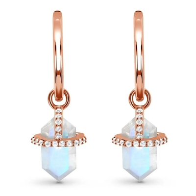 L'hexagone de 925 Sterling Silver Natural Stone Jewelry a coupé les boucles d'oreille bleues de goujon de Moonstone d'arc-en-ciel