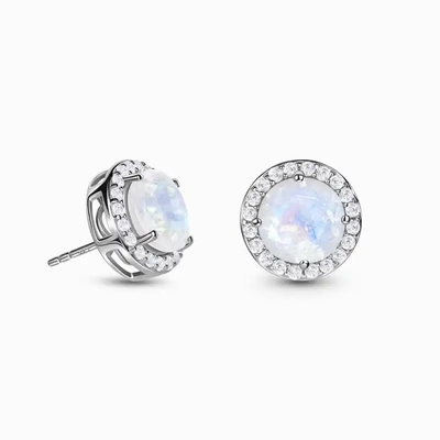 925 Sterling Silver Natural Moonstone Jewelry ont facetté les boucles d'oreille bleues de goujon de halo de double de Moonstone