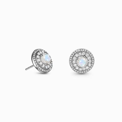 925 Sterling Silver Natural Moonstone Jewelry ont facetté les boucles d'oreille bleues de goujon de halo de double de Moonstone