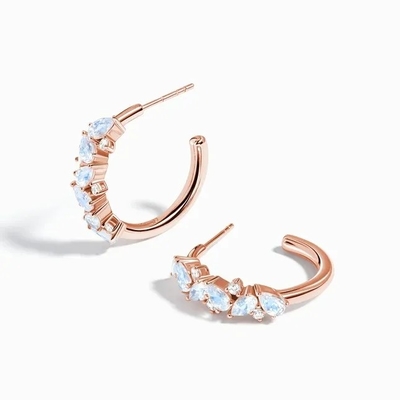 Boucle d'oreille fine d'usine de conception de bijoux de Moonstone de vente en gros de bijoux du cru S925 Rose Gold Plated White Zircon