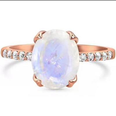Bague de fiançailles de Moonstone d'arc-en-ciel facettée par rond de 925 Sterling Silver Natural Gemstone Jewelry