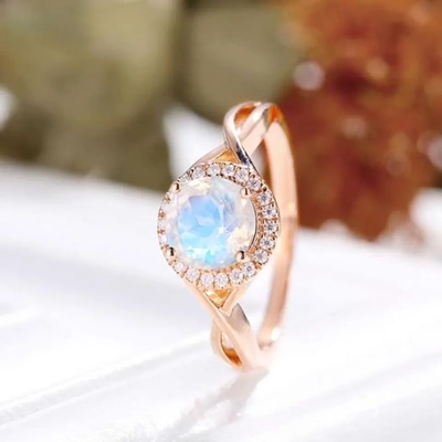 Bague de fiançailles de Moonstone de bijoux de Rose Gold Hexagon Shaped Wedding