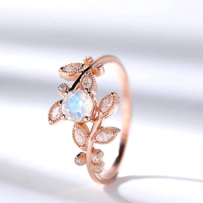 Bague de fiançailles de Moonstone de bijoux de Rose Gold Hexagon Shaped Wedding