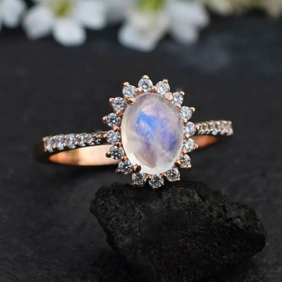 Bague de fiançailles de Moonstone de bijoux de Rose Gold Hexagon Shaped Wedding