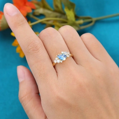 cadeau antique nuptiale d'anniversaire de promesse de l'or 14K jaune pour la bague de fiançailles en forme de poire de Moonstone de femmes