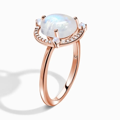 L'or de Sterling Silver 18K du solide 925 a plaqué des bijoux d'usine de ruban de style de Ring Vintage Moonstone Ring Best