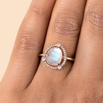 L'or de Sterling Silver 18K du solide 925 a plaqué des bijoux d'usine de ruban de style de Ring Vintage Moonstone Ring Best