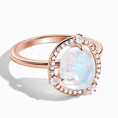 Or Ring Natural Gemstone Jewelry argenté de la bague de fiançailles 18k de Moonstone de poire