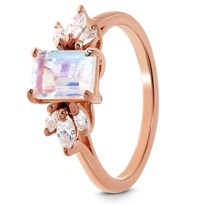 Anneaux 925 Sterling Silver de la CZ d'engagement de Moonstone d'arc-en-ciel