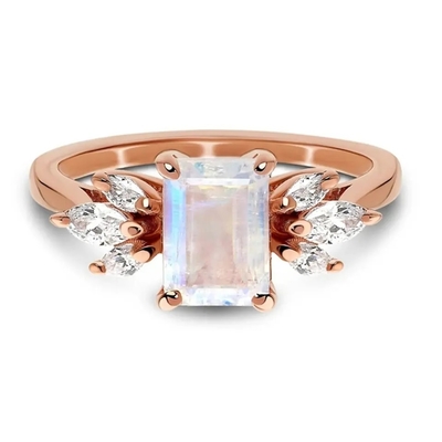 Coupe véritable de poire de Moonstone des pierres gemmes 925 d'anniversaire d'anneaux argentés naturels de bijoux