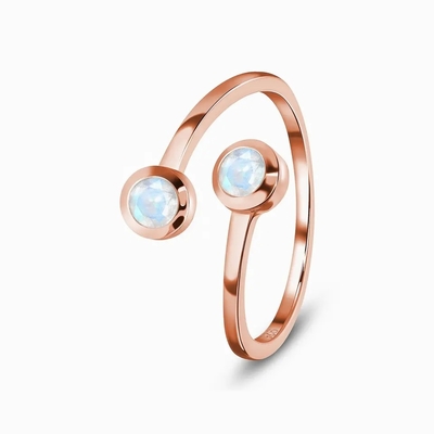Forme ronde de bijoux réglables de 925 Sterling Silver Faceted Rainbow Moonstone