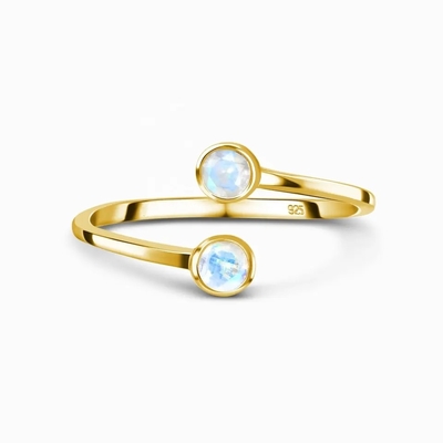Forme ronde de bijoux réglables de 925 Sterling Silver Faceted Rainbow Moonstone