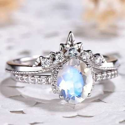 Anneaux 925 Sterling Silver de la CZ d'engagement de Moonstone d'arc-en-ciel