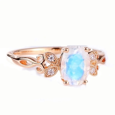 Anneau bleu véritable 925 Sterling Silver Plated Rose Gold de Moonstone de bijoux de mode