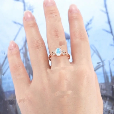 Coupe véritable de poire de Moonstone des pierres gemmes 925 d'anniversaire d'anneaux argentés naturels de bijoux