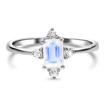 Anneaux 925 Sterling Silver de la CZ d'engagement de Moonstone d'arc-en-ciel