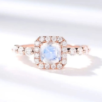 Beau 925 solide Sterling Silver Ring, pierre gemme ovale Ring For Girls de Moonstone de coupe