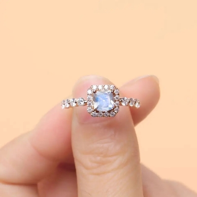 Beau 925 solide Sterling Silver Ring, pierre gemme ovale Ring For Girls de Moonstone de coupe