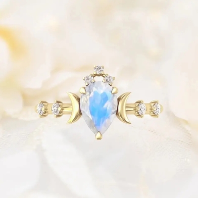 Coupe véritable de poire de Moonstone des pierres gemmes 925 d'anniversaire d'anneaux argentés naturels de bijoux