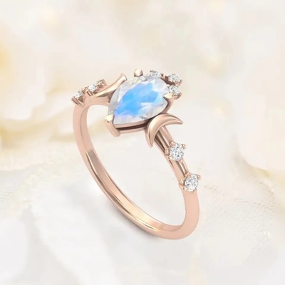 Coupe véritable de poire de Moonstone des pierres gemmes 925 d'anniversaire d'anneaux argentés naturels de bijoux