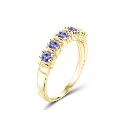Or du carat T.G.W. Tanzanite 14kt de 1/2 au-dessus de bague de fiançailles de Sterling Silver 5-Stone CZ
