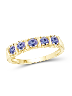 Or du carat T.G.W. Tanzanite 14kt de 1/2 au-dessus de bague de fiançailles de Sterling Silver 5-Stone CZ