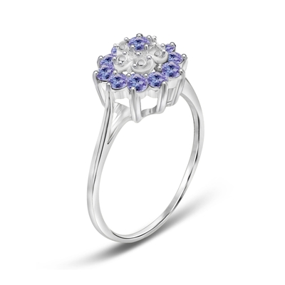 Les bijoutiers de conception de fleur de branche matraquent l'anneau Sterling Silver Ring Jewelry de Tanzanite avec l'accent blanc de la CZ